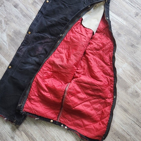 Carhartt Bib Distressed USA Union Made Insulated Duck Canvas Black Y2K Workwear - Picture 6 of 16